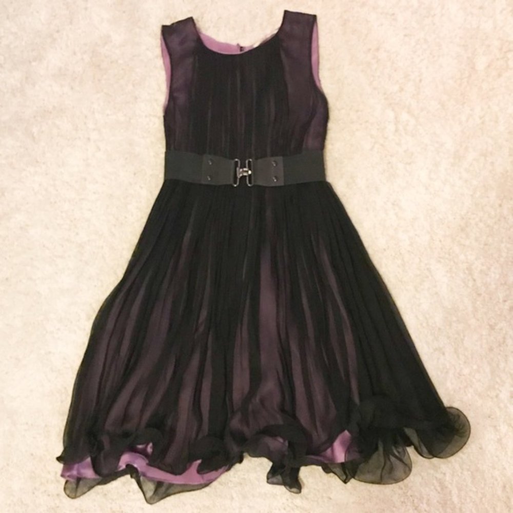 Mint Jodi Arnold Black Pleated Chiffon Dress